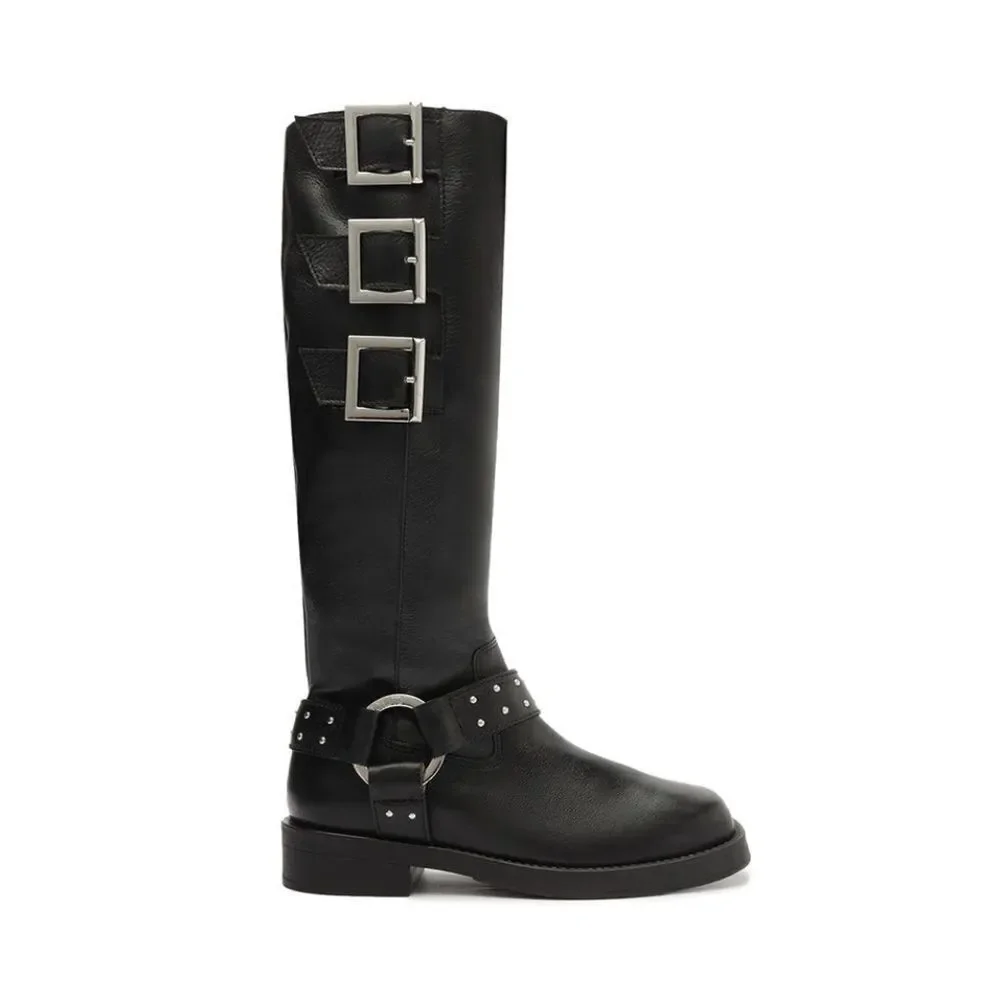 Schutz Luccia Buckle Black Graxo Leather Women's Boot Moto Grunge Punk Casual